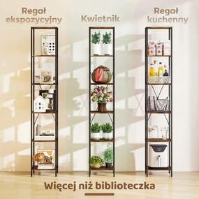 HOMCOM Zestaw 2 regałów 6-poziomowych, rama stalowa, do salonu, biura, sypialni, Rustykalny-Brąz