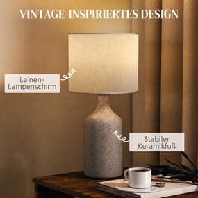HOMCOM Lampa stołowa, lampka nocna z ceramiczną podstawą, lnianym abażurem, 22x22x45 cm piaskowy+beżowy | Aosom PL