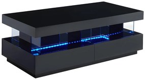 Stolik kawowy -  Płyta MDF - Diody LED - 2 szuflady i 2 wnęki - Czarny - FABIO II