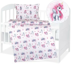 Bellatex Bawełniana pościel do łóżeczka Agata Unicorn różowy, 90 x 135 cm, 45 x 60 cm