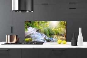 Szkło do Kuchni na Ścianę Leśny Potok I Wodospad