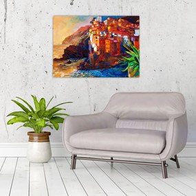 Obraz - Wieś na wybrzeżu Cinque Terre, Włoska Riviera, nowoczesny impresionism (70x50 cm)