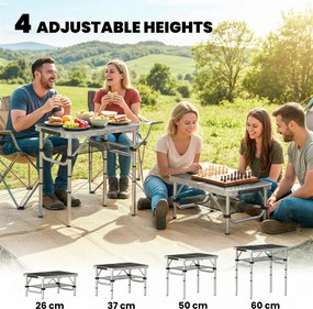 Outsunny Stół Kempingowy Składany z Siatką, 4 Regulowane Wysokości, Uchwyt Aluminiowy 60 x 40 x 26-60 cm Czarny | Aosom PL
