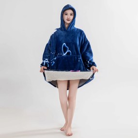 Koc bluza z baranka z rękawami i kapturem VIOLET BUTTERFLY, ciemnoniebieski