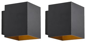 Zestaw 2 designerskich lamp ściennych czarnych i złotych kwadratowych - Sola Nowoczesny Oswietlenie wewnetrzne