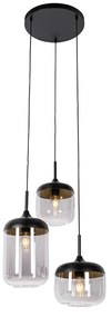 Lampa wisząca czarna ze złotem i przydymionym szkłem 3-światłowa okrągła - KyanDesignerski Oswietlenie wewnetrzne