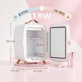HOMCOM Minilodówka na Kosmetyki, Napoje i Przekąski, Przenośna z Oświetlonym Lusterkiem, Cicha Praca, 6L, Biała