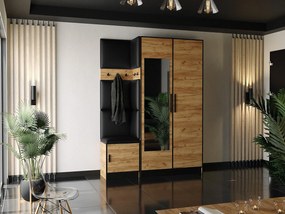 Garderoba ROJ 13 Dąb Craft Złoty + Ekoskóra Czarna