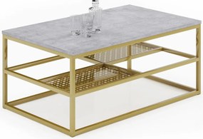 Metalowy stolik kawowy z półkami beton + złoty F8-W98