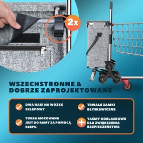 Torba na zakupy na kółkach do schodów COMFORT, 50l, szara Jurhan