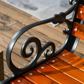 Outsunny Ławka dla 2 osób, dekoracyjne podłokietniki, do ogrodu i na taras, Odlewane aluminium+Naturalne drewno, 120 x 64 x 79 cm, Teak