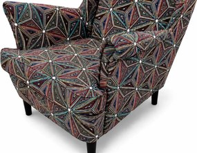 Tapicerowany fotel uszak Malawi w geometryczne wzory
