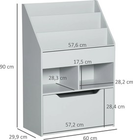 HOMCOM Regał Dziecięcy z Szufladą, Regał na Książki z Przegrodami, 60 x 29,9 x 90 cm, Szary