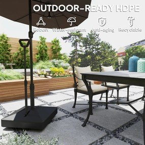 Outsunny Stojak do parasoli ogrodowych, podstawa parasolowa z regulowanymi kółkami, napełniana wodą i piaskiem, plastik, Czarny