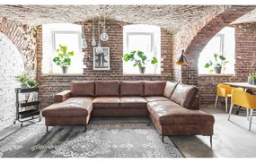 Brązowa rozkładana sofa w kształcie litery "U" z imitacji skóry Miuform Lofty Lilly Vintage, prawostronna