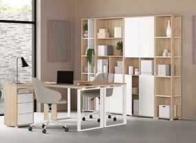 Wąski regał biurowy dwurzędowy 4 półki Sign 40 jackson hickory/biały mat