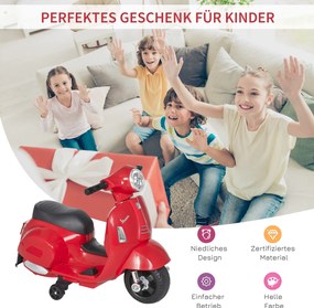 VESPA Elektryczny Motocykl Dla Dzieci Pojazd Elektryczny 3-6 Lat Czerwony Bezpieczna Przygoda | Aosom PL