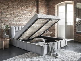 Łóżko tapicerowane LAMICA VELVET 160x200 jasnoszare z pojemnikiem ELTAP