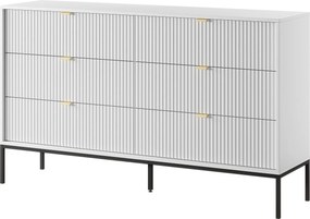 Komoda: 6 szuflad, biała, nogi czarne, 154 x 39 x 83 cm, uchwyty złote
