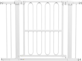 PawHut 76 cm wysokości bramka dla zwierząt do ram drzwi, korytarzy i schodów, 76-104 cm szerokości, Metal i Plastik, Biały