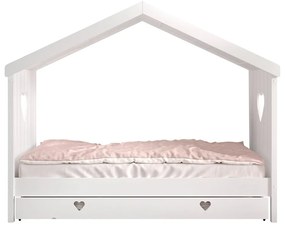 Białe łóżko dziecięce z litego drewna sosnowego w kształcie domku z wysuwanym łóżkiem ze schowkiem 90x200 cm AMORI – Vipack