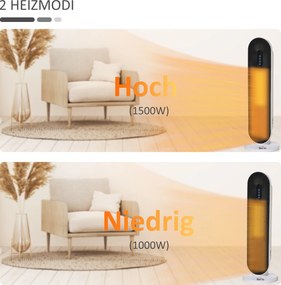 HOMCOM Grzejnik termoelektryczny 2000 Watt   Zdalne sterowanie 24-godzinny timer Oscylacja Metal, Plastik Biały + Czarny 21 x 21 x 63,5 cm