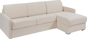Kanapa narożna dwustronna rozkładana typu express z beżową tapicerką - Miejsce do spania 160 cm z szerokimi listewkami - Materac 22 cm z pamięcią kształtu - CALIFE
