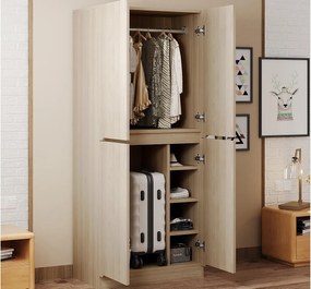 Szafa ubraniowa 70x40x170 cm - z 4 drzwiami - z przegrodami przechowawczymi - Naturalny
