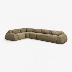 Sofa Modułowy Narożny 5-częściowy Z Tkaniny Chenilla, Pakowany Próżniowo Merida Szenila Gruba Szałwiowa Zieleń - Sklum