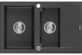 Mexen Gaspar zlewozmywak granitowy 1,5-komorowy z ociekaczem 737 x 475 mm, czarny nakrapiany, syfon chrom - 6507731505-76