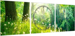 Obraz - Magiczna łąka pełna mniszków lekarskich (z zegarem) (90x30 cm)