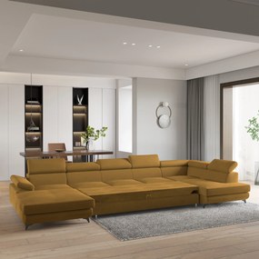 Masseno Narożnik MONTIVA z funkcją spania i pojemnikiem na pościel Narozniki U, Rozkładana sofa - Żółty, MONOLITH 48