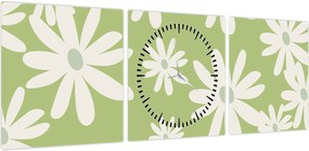 Obraz - Hipisi, zielone kwiaty N⁰1 (z zegarem) (90x30 cm)