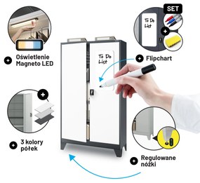Szafa biurowa metalowa na akta antracytowo-biała JAN II, 1150 x 1850 x 400 mm