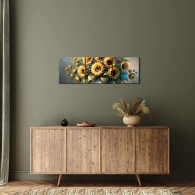 Obraz – Wazon ze słonecznikami (z zegarem) (90x30 cm)
