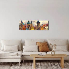 Obraz - Jesień w malowanym mieście (z zegarem) (90x30 cm)