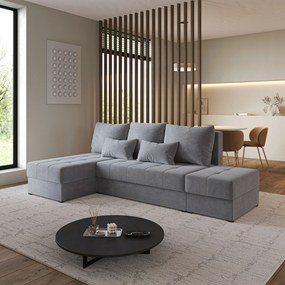 Masseno Narożnik NORVI z funkcją spania i pojemnikiem na pościel Narozniki L, Rozkładana sofa - Szary, KRONOS 15