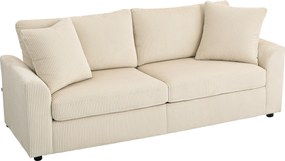 HOMCOM Sofa 3-osobowa z poduszkami dekoracyjnymi, Corduroy, do salonu, sypialni, szerokość 212 cm, Kremowa