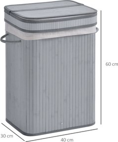 HOMCOM Kosz na bieliznę, 70 L kosz na pranie z pokrywą, wyjmowana wkładka, pojemnik na bieliznę do łazienki, 40 x 30 x 60 cm, Szary