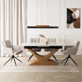 Zestaw Stół Rozkładany Ceramiczny ALICANTE 160-200 cm Biały Marmur/Dąb i 4 Krzesła AKITA Szare