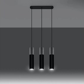 Lampy wiszące nowoczesny Lume, stal/beton - 3 źródło światła 3000K - L.45 x H.90 cm - czarny/szary