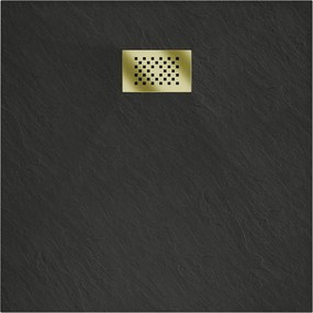 Mexen Hugo brodzik kwadratowy SMC 80 x 80 cm, czarny, maskownica złota - 42708080-G