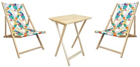 Wakacyjna Strefa Komfortu – 2 Leżaki z Drewnianym Stolikiem składanym BOHO
