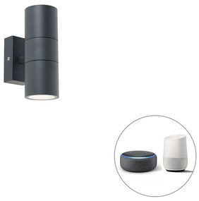 Zewnetrzna Inteligentna lampa ścienna zewnętrzna ciemnoszara IP44 w komplecie z 2 żarówkami WiFi GU10 - Duo Nowoczesny Oswietlenie zewnetrzne