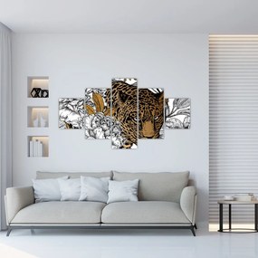 Obraz - Lampart pośród kwiatów (125x70 cm)