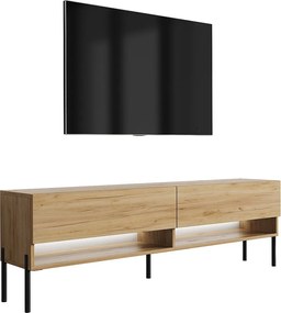 Szafka pod telewizor 170 cm Dąb Craft, nóżki proste czarne, LED biały, 170 × 32 × 52 cm