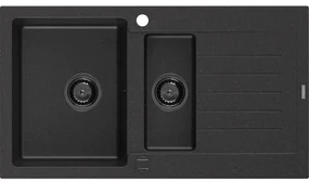 Mexen Matias zlewozmywak granitowy 1,5-komorowy z ociekaczem 900 x 505 mm czarny/srebrny metalik, syfon czarny - 6502901505-73-B