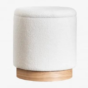 Pufa Okrągła Ø40 Cm Z Pojemnikiem Na Przechowywanie, Obita Materiałem Typu Baranek Mineyster Biały - Sklum