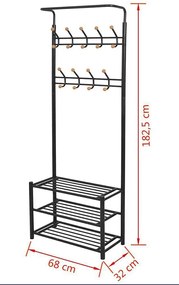 Czarny stojak na ubrania z półkami na buty Solis