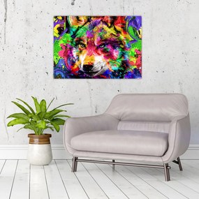 Obraz na szkle - Wilk z graffiti (70x50 cm)